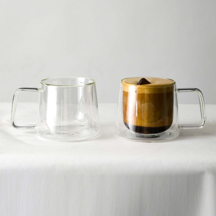 Double Walled Glass Coffee Drink Mug with Handle - Set of 2 - 8.5oz - BottleBuzz