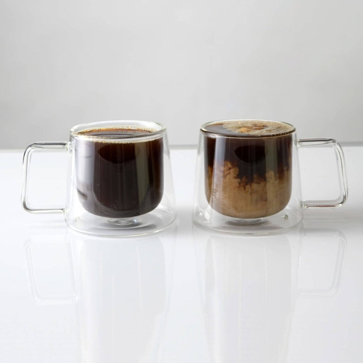 Double Walled Glass Coffee Drink Mug with Handle - Set of 2 - 8.5oz - BottleBuzz