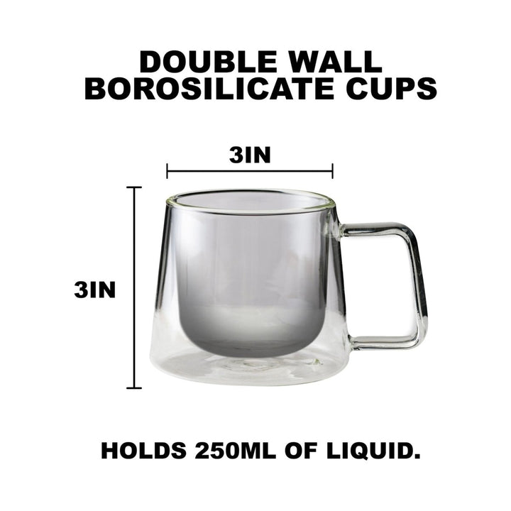 Double Walled Glass Coffee Drink Mug with Handle - Set of 2 - 8.5oz - BottleBuzz