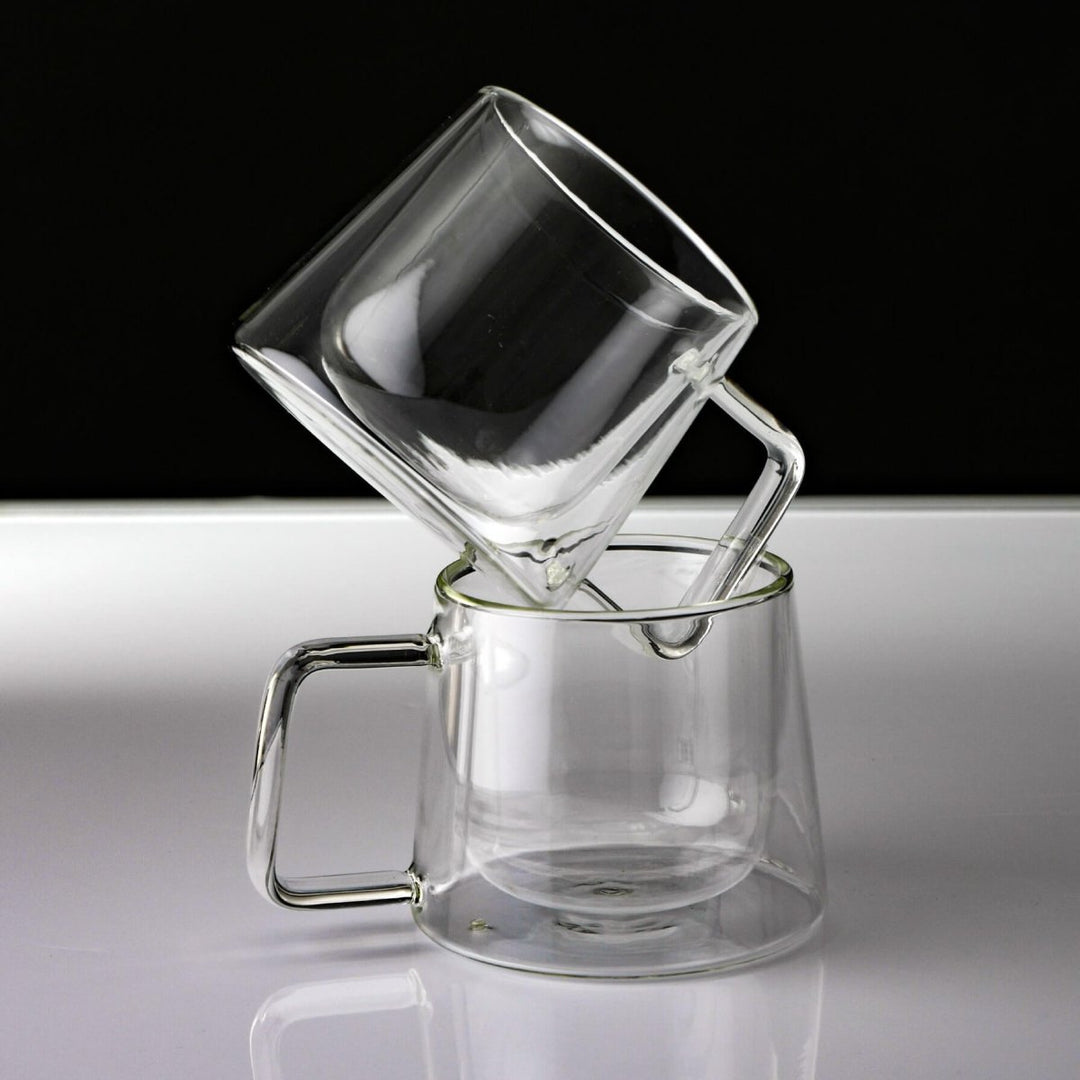 Double Walled Glass Coffee Drink Mug with Handle - Set of 2 - 8.5oz - BottleBuzz