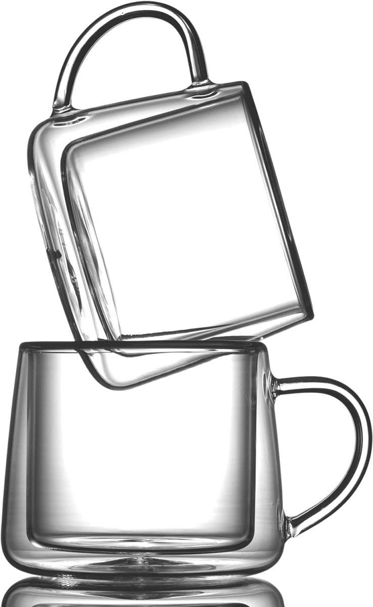 Double Walled Glass Coffee Drink Mug with Handle - Set of 4 - 8.5oz - BottleBuzz