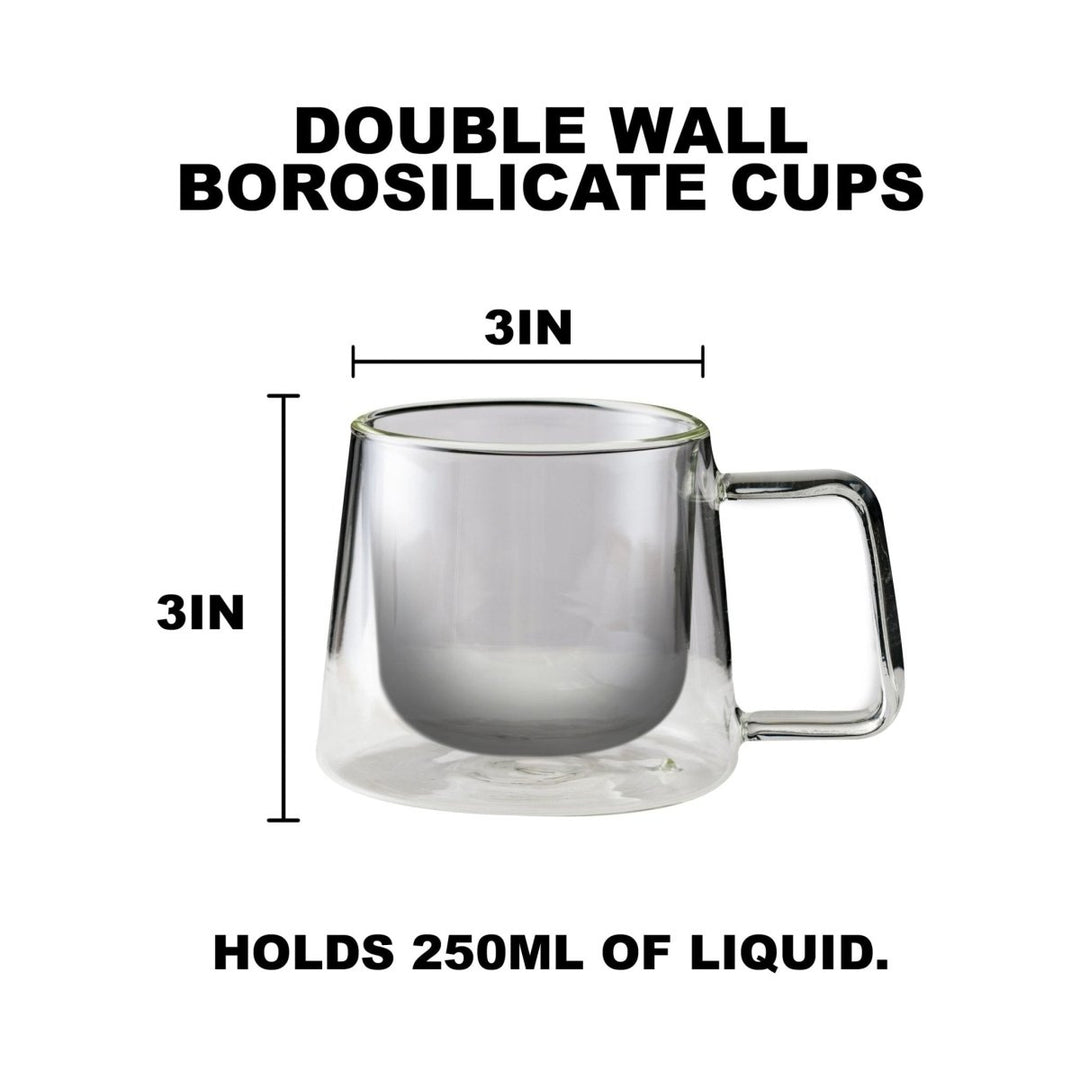 Double Walled Glass Coffee Drink Mug with Handle - Set of 4 - 8.5oz - BottleBuzz