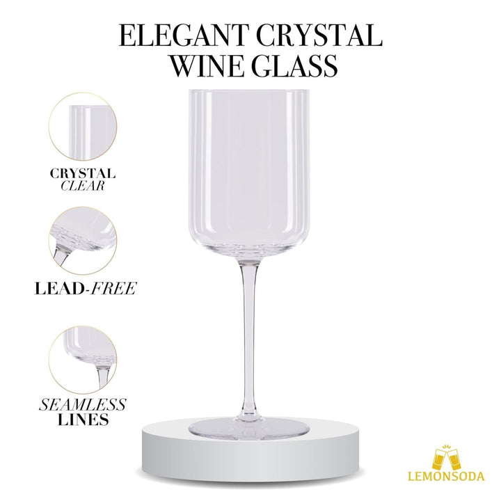 Elegant Crystal Straight Edge Design - Set of 4 Wine Glasses (15oz) - BottleBuzz