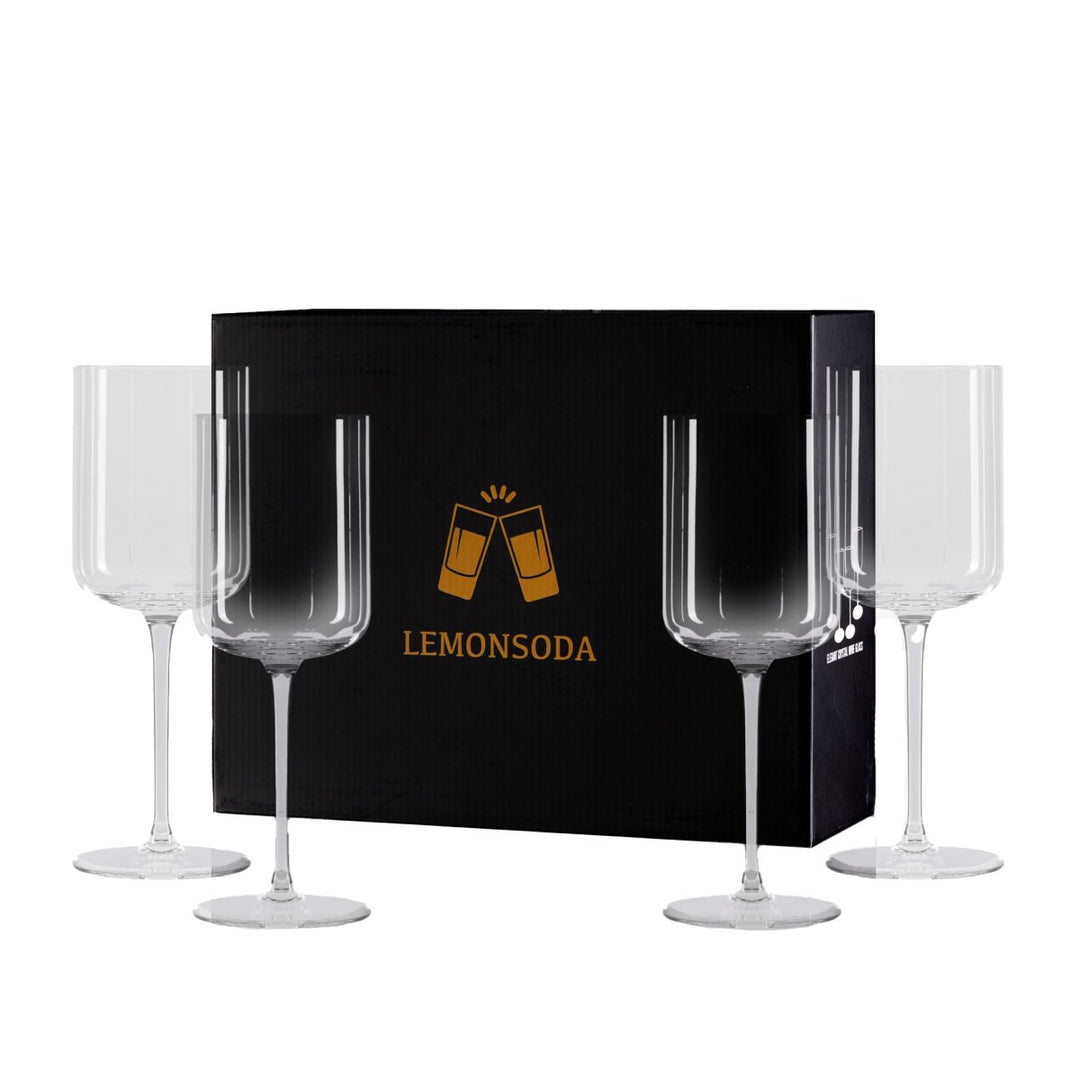 Elegant Crystal Straight Edge Design - Set of 4 Wine Glasses (15oz) - BottleBuzz