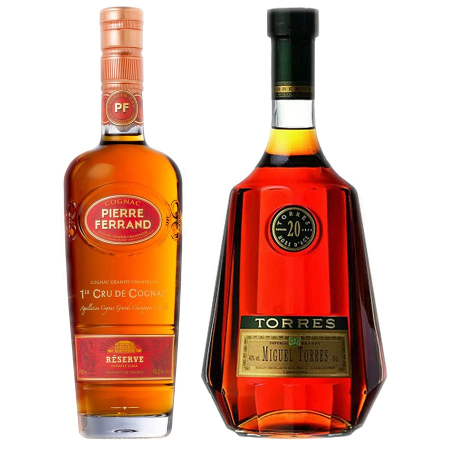 Ferrand Reserve Double Cask Cognac and Torres 20 Year Old Hors d'Age Imperial Brandy