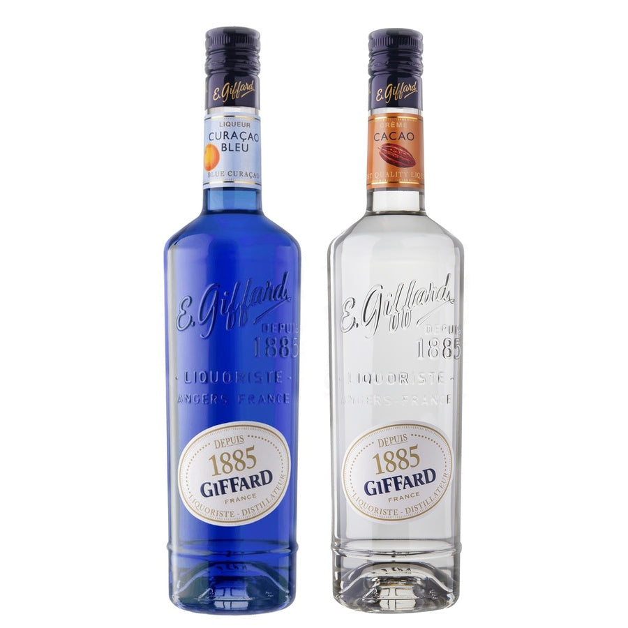 Giffard Blue Curacao Liqueur and Giffard Cream de Cacao Blanc