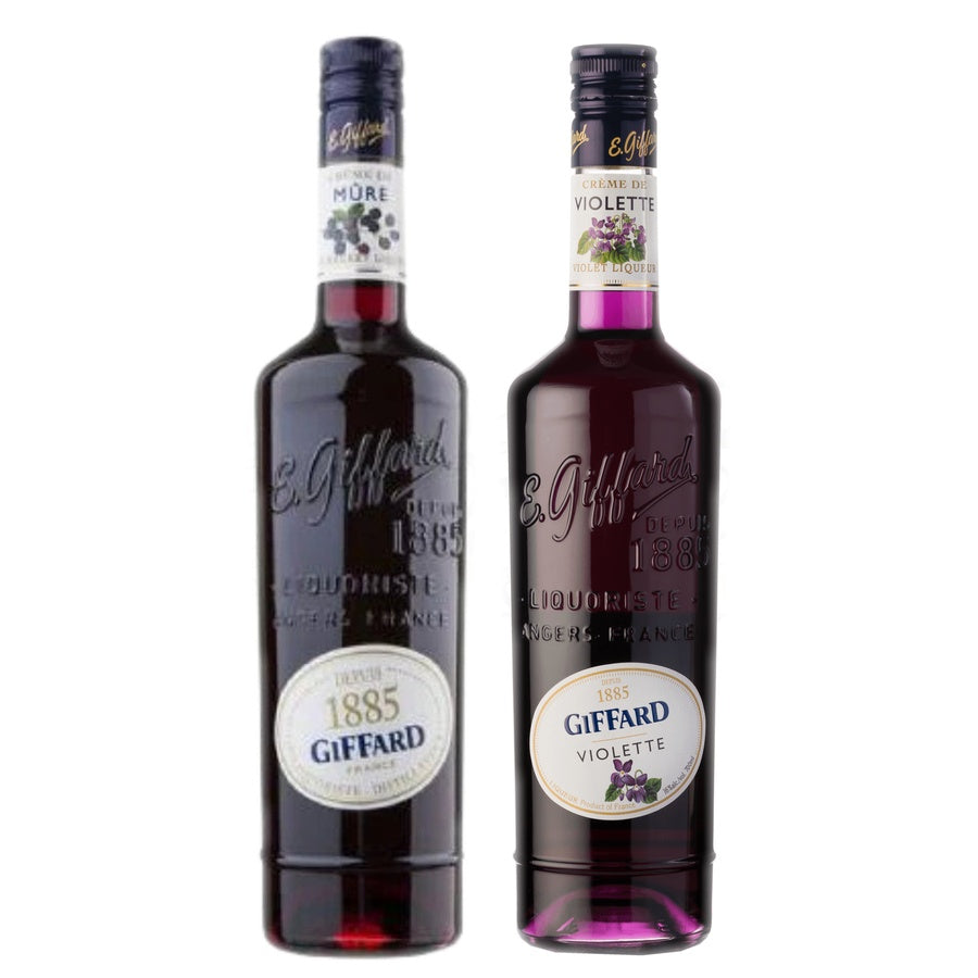 Giffard Cream de Mure Blackberry Liqueur and Giffard Cream de Violette Liqueur