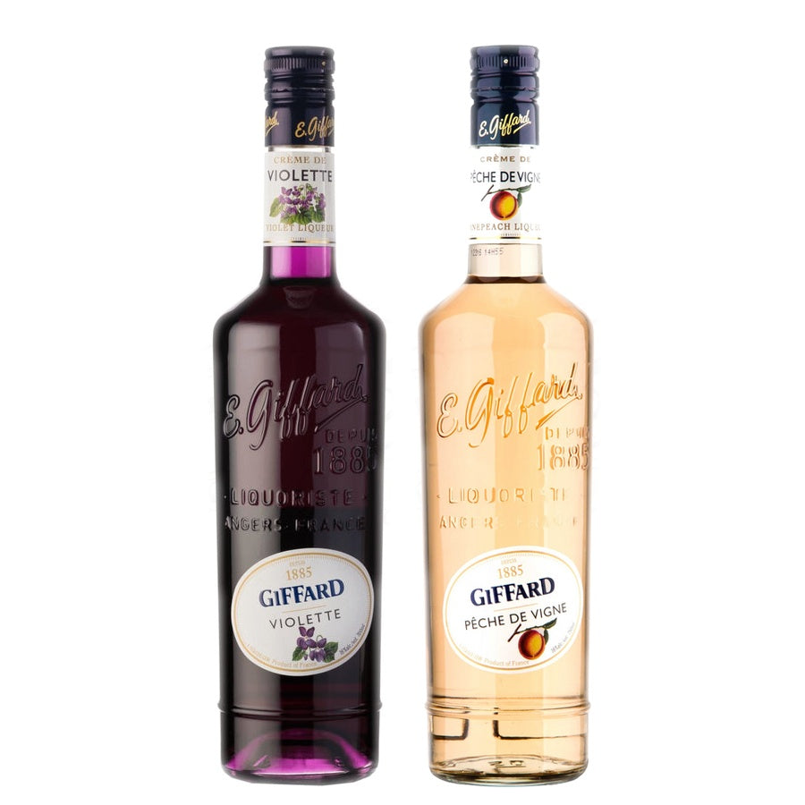 Giffard Creme de Violette Liqueur and Giffard Peche de Vigne Liqueur