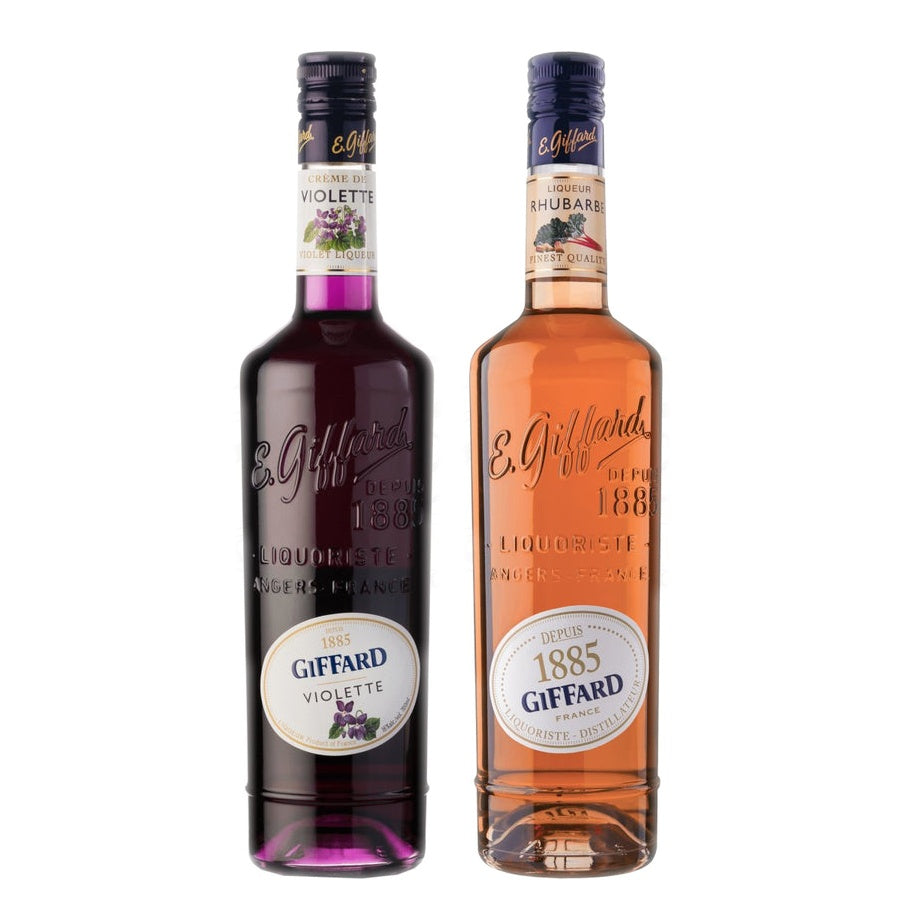 Giffard Creme de Violette Liqueur and Giffard Rhubarbe Liqueur