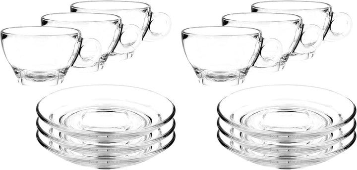 Glass Latte Cup and Saucer - 8.75oz - Set of 6 - BottleBuzz