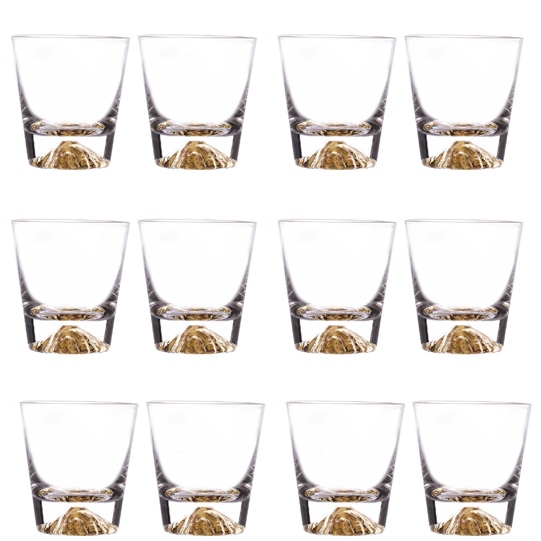 Whiskey Glasses Crystal Clear Gold Heavy Base Bourbon - Set of 4