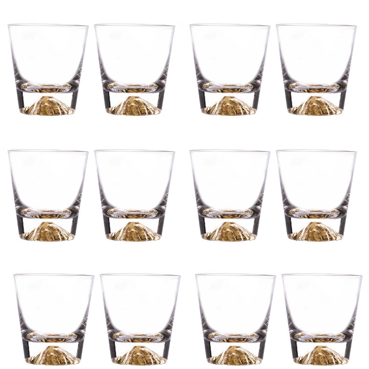 Whiskey Glasses Crystal Clear Gold Heavy Base Bourbon - Set of 4