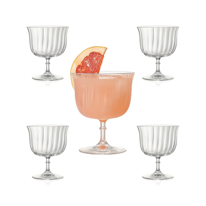 Rims Orient-Coupe Dessert/Paloma Ribbed Martini & Wine Glasses - (Lotus) - Set of 2 (270ml / 9.25oz)