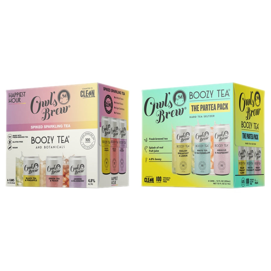 Owls Brew Boozy Tea Happiest Hour 24 Pack and Owls Brew Bzy Partea Pack 24 Pack