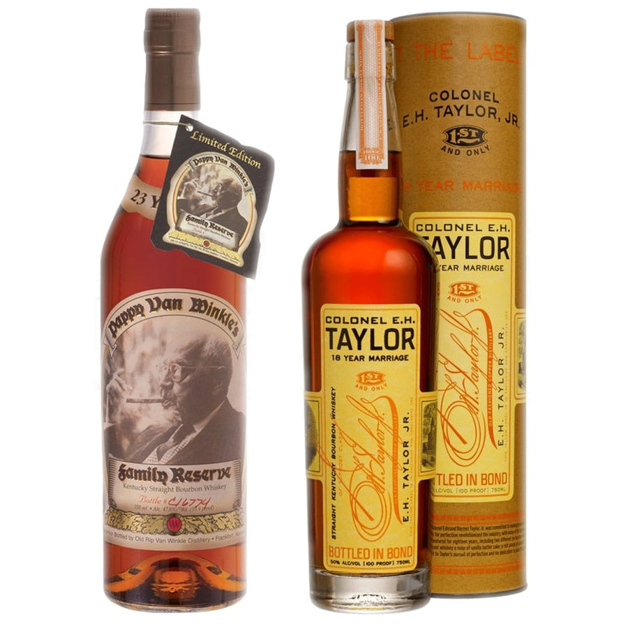 Pappy Van Winkle 23 Year Bourbon and E.H. Taylor 18 Year Marriage Bourbon