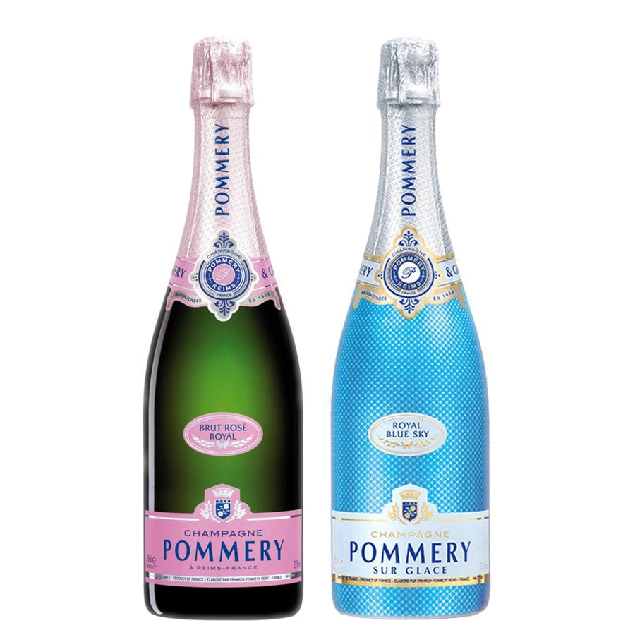 Pommery Champagne Brut Rose and Pommery Champagne Dry Royal Blue Sky Sur Glace