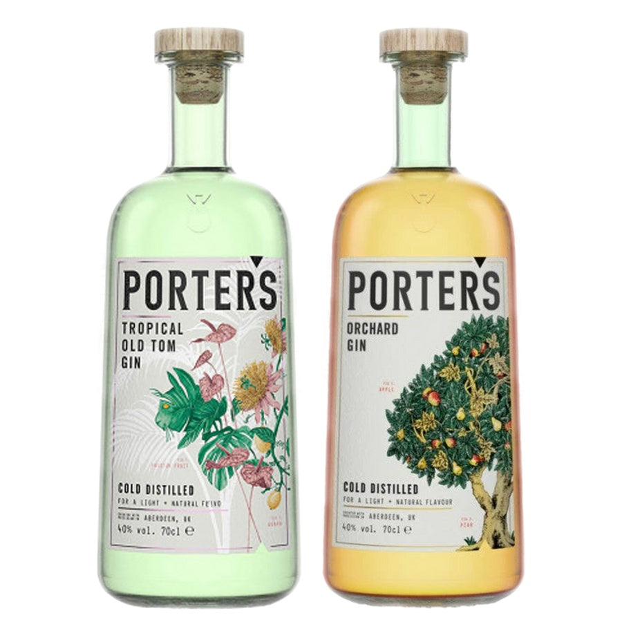 Porters Old Tom Gin Tropical Old Tom Cold Distilled and Porters Orchard Gin