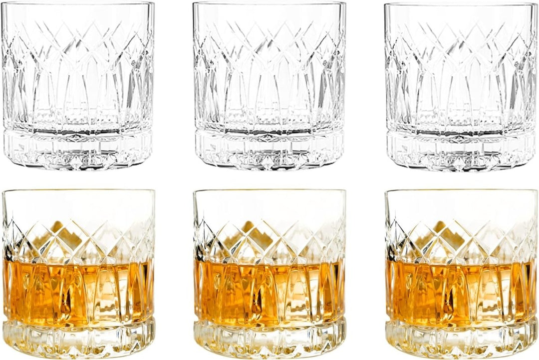 Premium Double Rocks Whiskey Glasses - Set of 6 Cocktail Glasses - 12oz - BottleBuzz