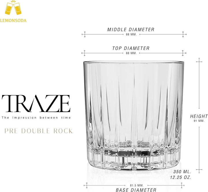 Premium Double Rocks Whiskey Glasses - Set of 6 Cocktail Glasses - 12oz - BottleBuzz