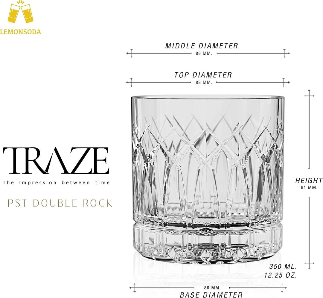 Premium Double Rocks Whiskey Glasses - Set of 6 Cocktail Glasses - 12oz - BottleBuzz