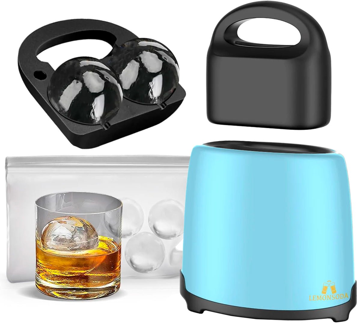 Premium Round Sphere Ice - Cube Mold Maker - 2 Crystal Clear Ice Cubes - BottleBuzz