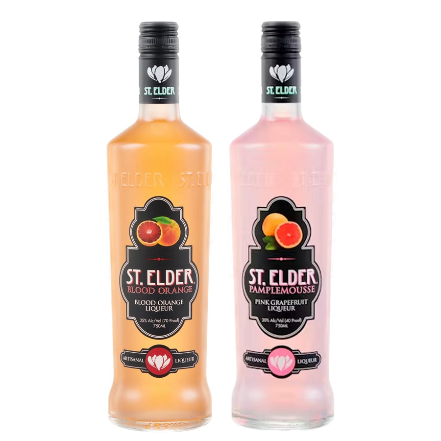 Saint Elder Liqueur Blood Orange and Saint Elder Liqueur Pampl Pink Grapefruit
