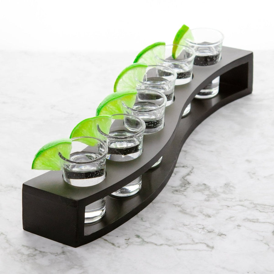 Shot Glasses Set of 6 with Wood Layered Base - BottleBuzz