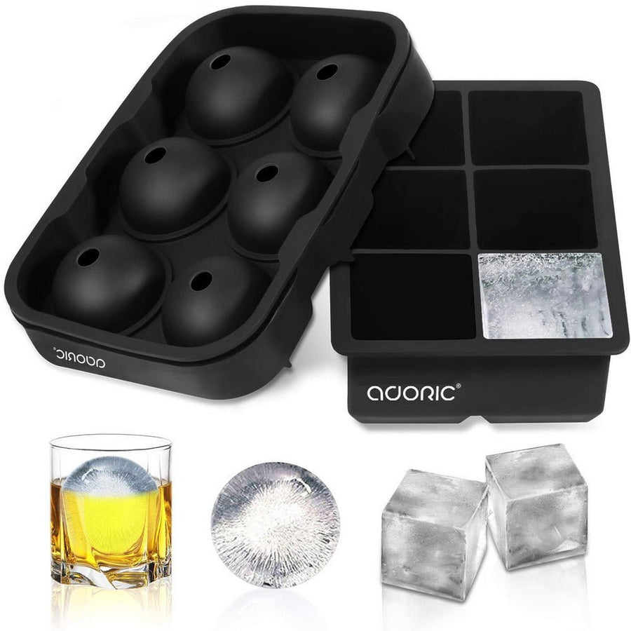 Sphere Ice Ball Maker with Lid and Large Square Ice Cube Molds - BottleBuzz