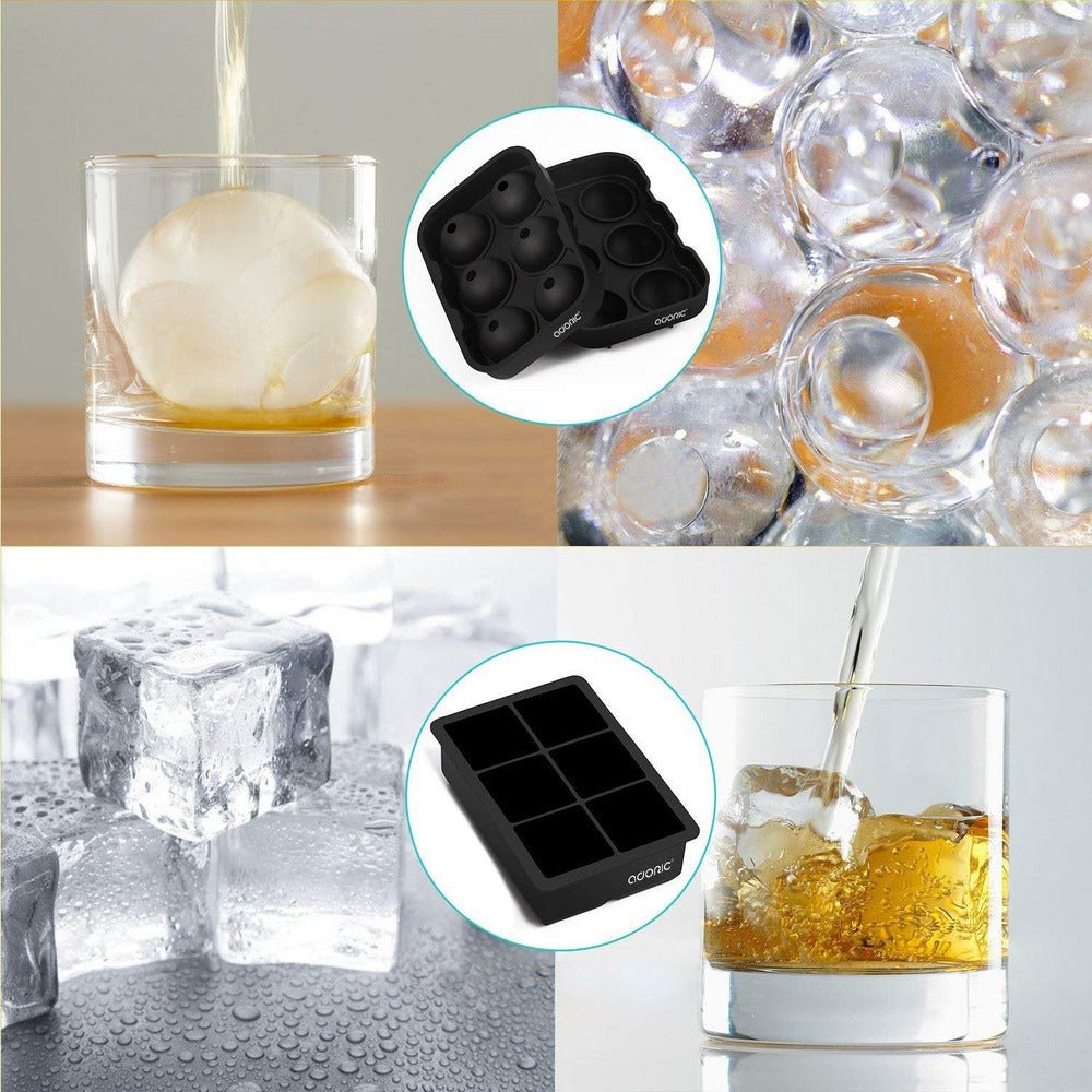 Sphere Ice Ball Maker with Lid and Large Square Ice Cube Molds - BottleBuzz