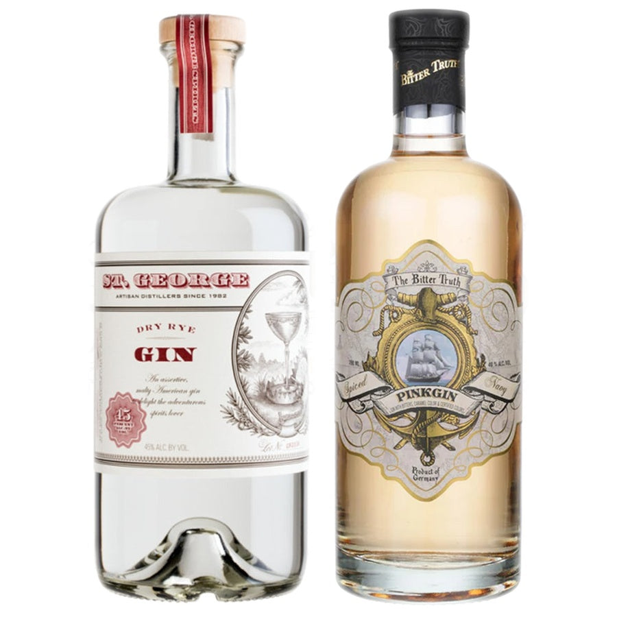 St. George Spirits Dry Rye Gin and The Bitter Truth Pink Gin Spiced Navy