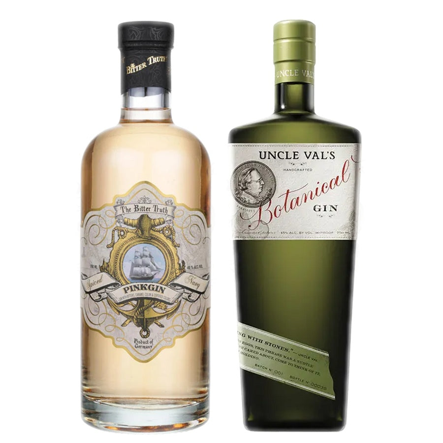 The Bitter Truth Pink Gin Spiced Navy and Uncle Vals Gin Botanical