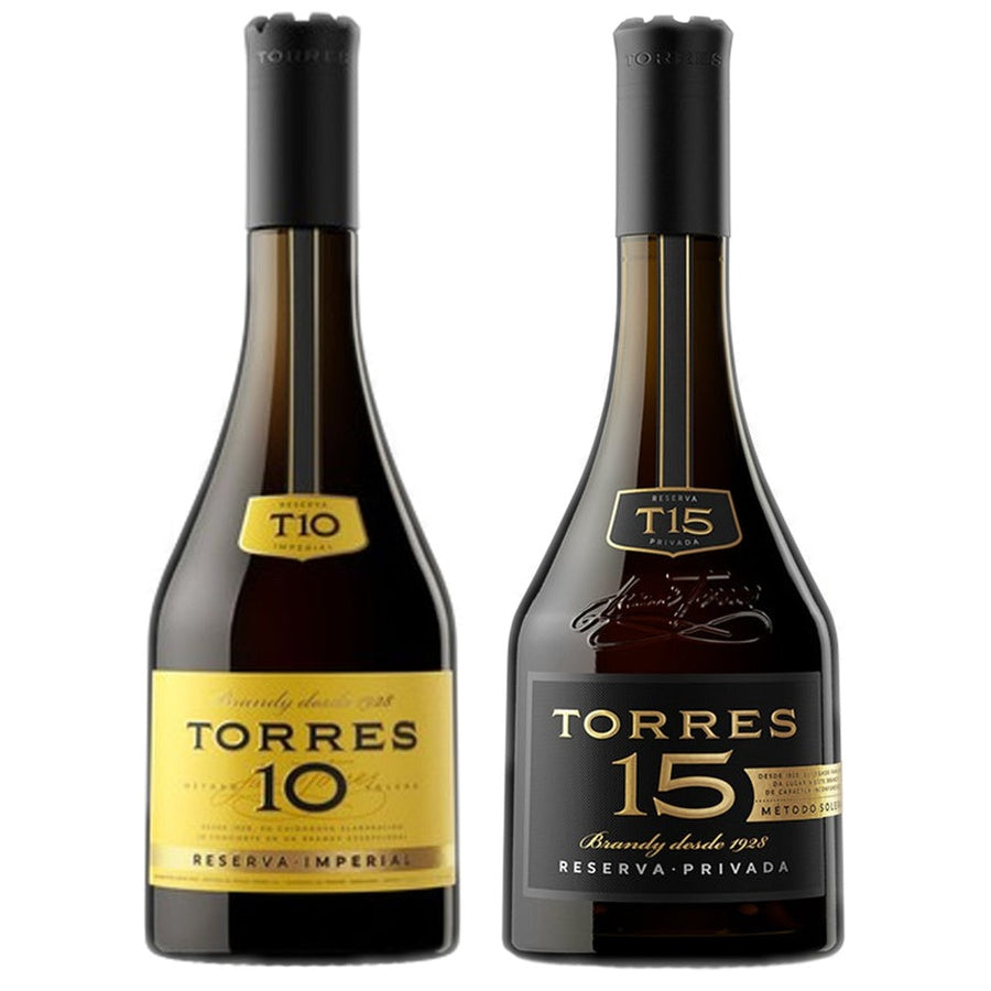 Torres 10 Year Old Imperial Reserve Brandy and Torres 15 Year Old Reserva Privada Imperial Brandy