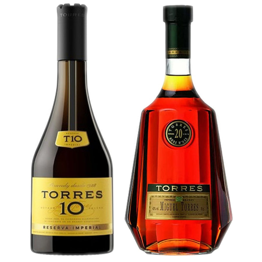 Torres 10 Year Old Imperial Reserve Brandy and Torres 20 Year Old Hors d'Age Imperial Brandy