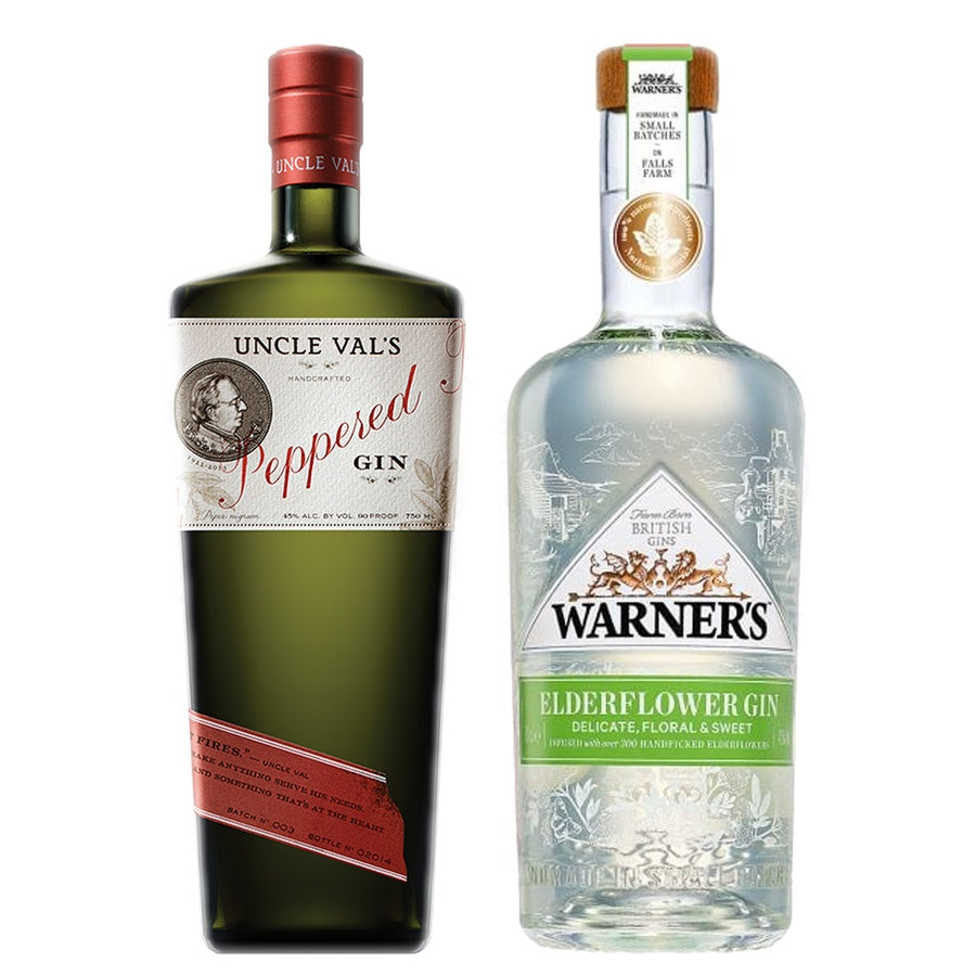 Uncle Vals Gin Peppered and Warners Gin Elderflower
