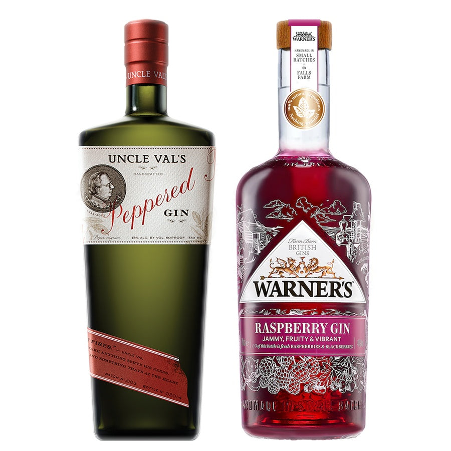 Uncle Vals Gin Peppered and Warners Gin Raspberry