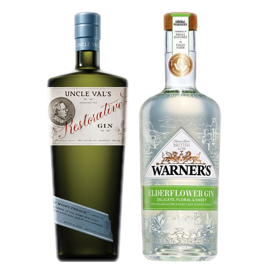 Uncle Vals Gin Restorative and Warners Gin Elderflower