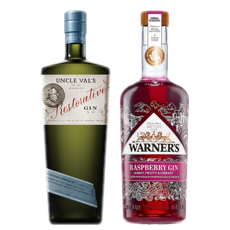 Uncle Vals Gin Restorative and Warners Gin Raspberry