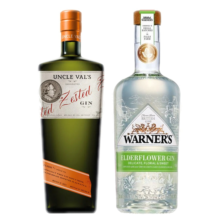 Uncle Vals Gin Zested and Warners Gin Elderflower
