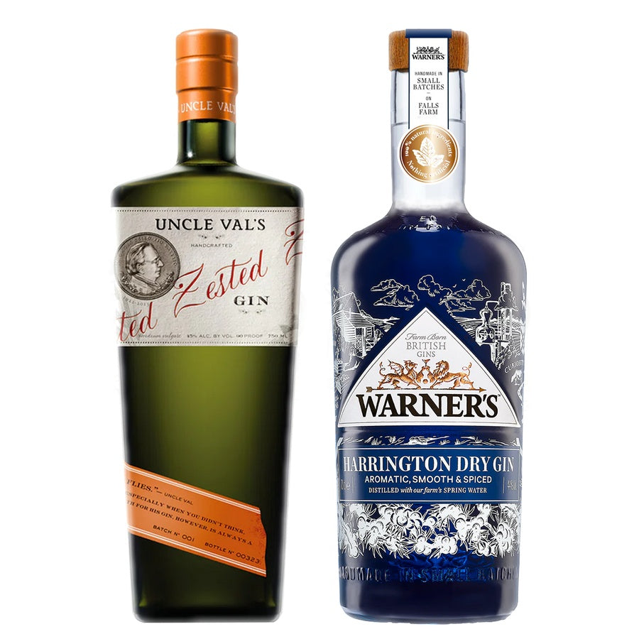 Uncle Vals Gin Zested and Warners Gin Harrington Dry
