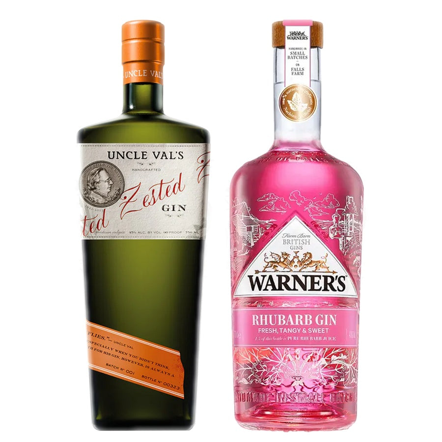 Uncle Vals Gin Zested and Warners Gin Rhubarb