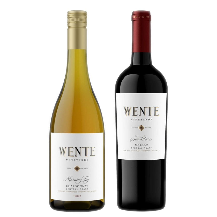 Wente Vineyards Chardonnay Morning Fog Central Coast and Wente Vineyards Merlot Sandstone Livermore Valley
