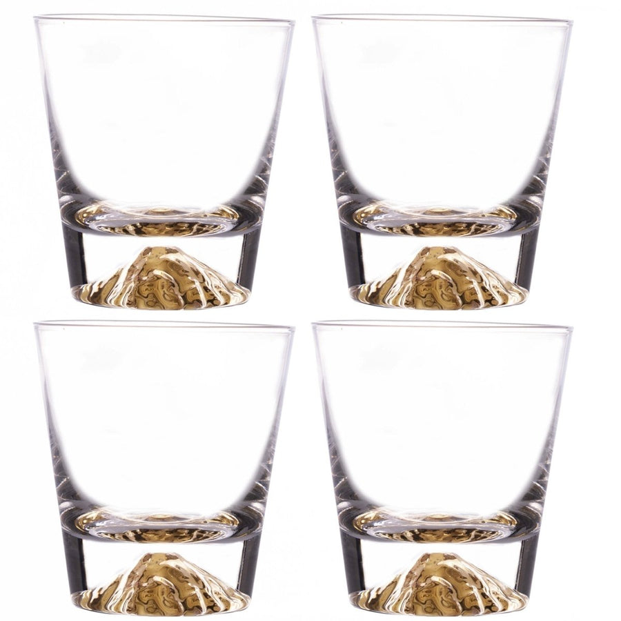 Whiskey Glasses Crystal Clear Gold Heavy Base Bourbon - Set of 4 - BottleBuzz