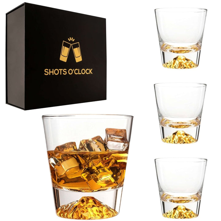 Whiskey Glasses Crystal Clear Gold Heavy Base Bourbon - Set of 4 - BottleBuzz