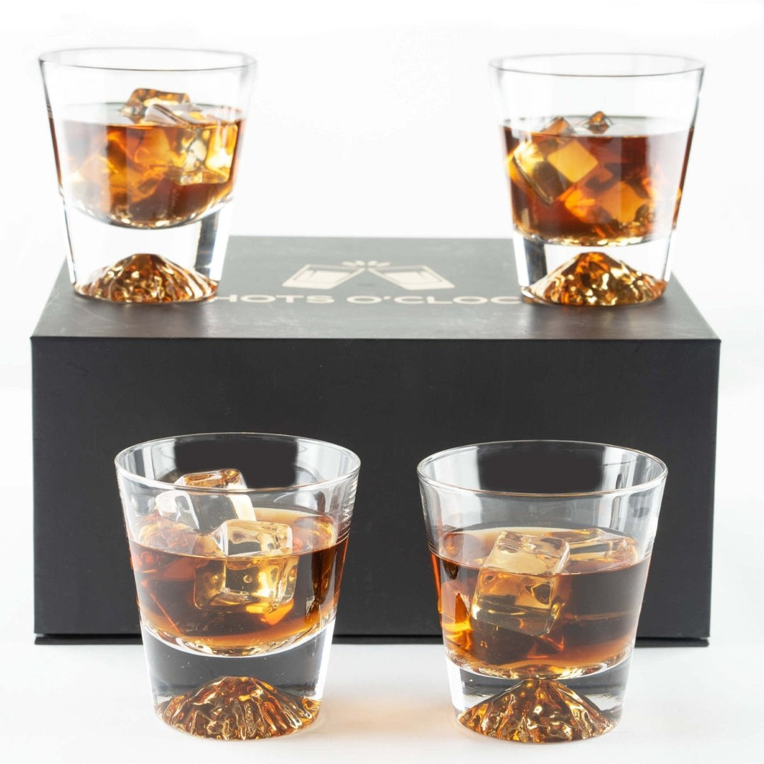 Whiskey Glasses Crystal Clear Gold Heavy Base Bourbon - Set of 4 - BottleBuzz