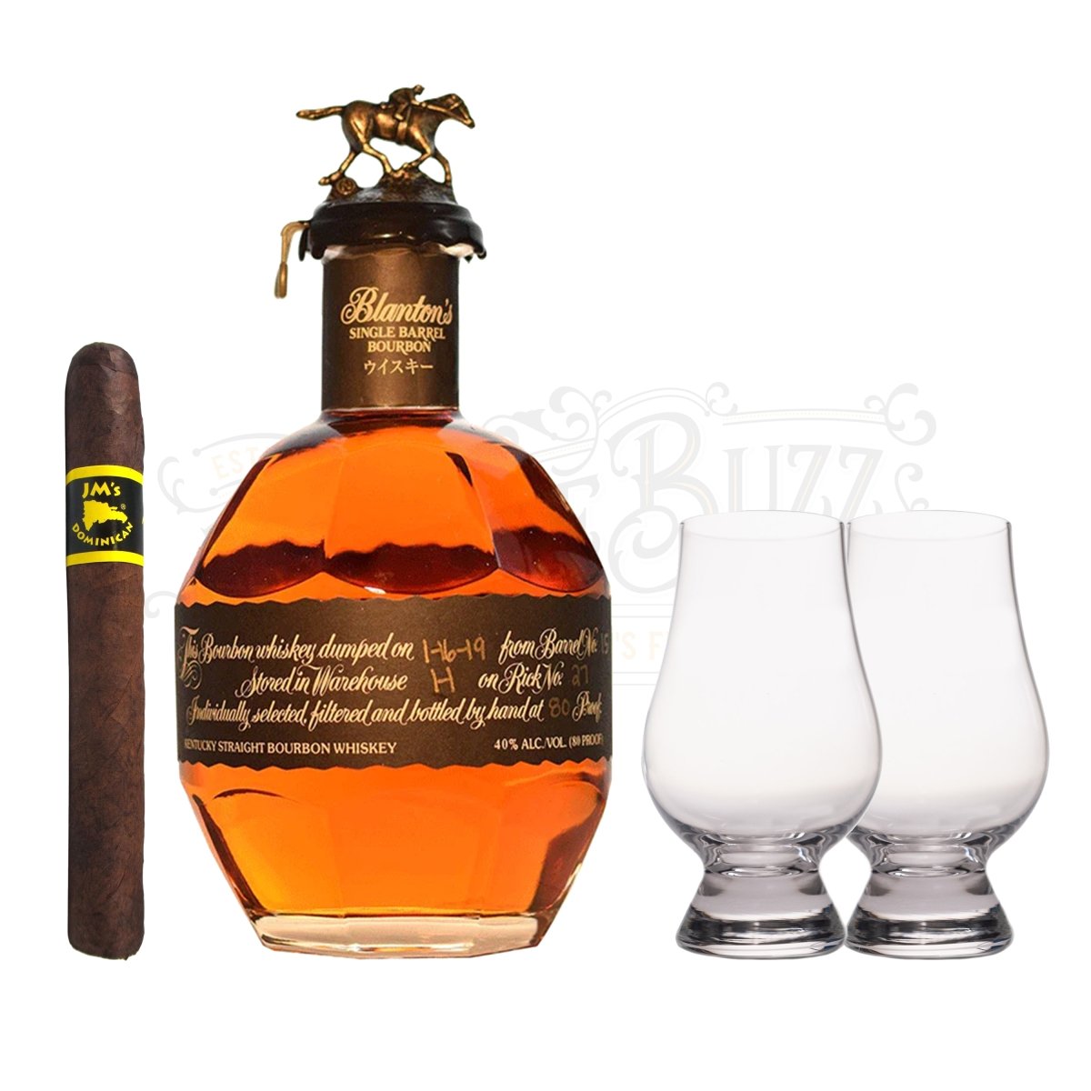 Blanton's Black Label with Glencairn Glass Set & Cigar - BottleBuzz
