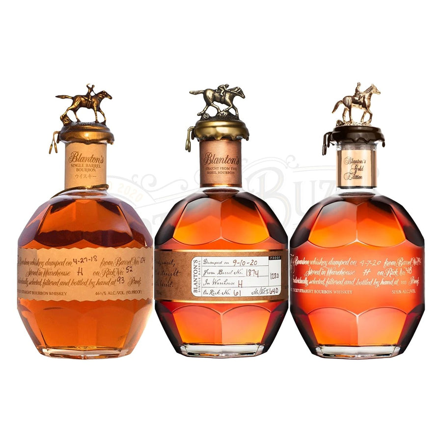 Blanton's Red Label, Straight From The Barrel, and Gold Label Bundle - BottleBuzz