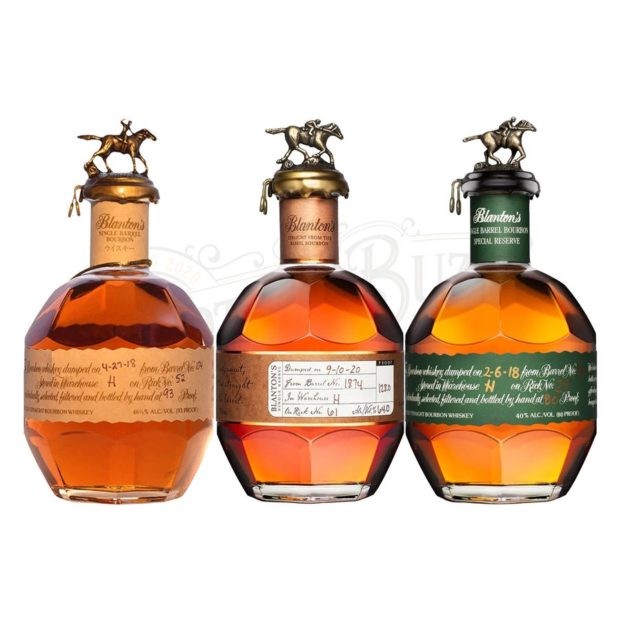 Blanton's Red Label, Straight From The Barrel, and Green Label Bundle - BottleBuzz
