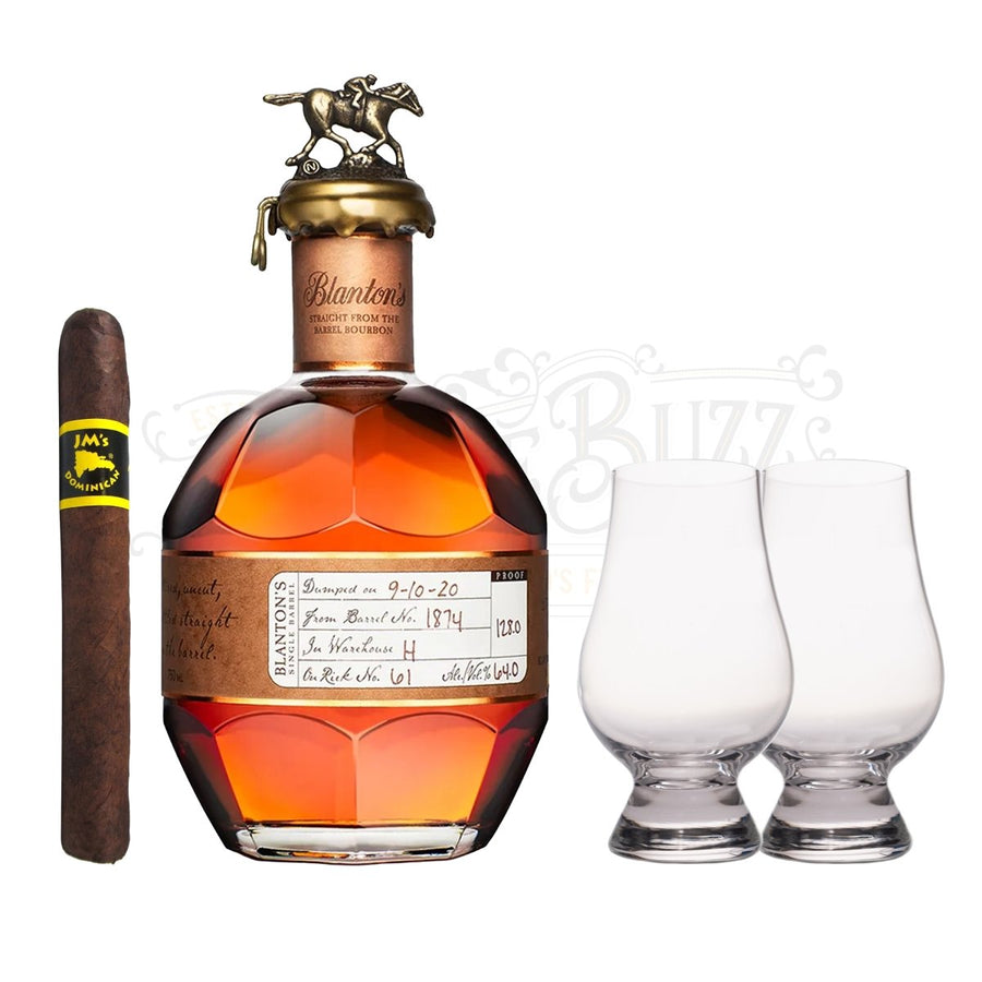 Blanton's Straight from The Barrel with Glencairn Glass Set & Cigar - BottleBuzz