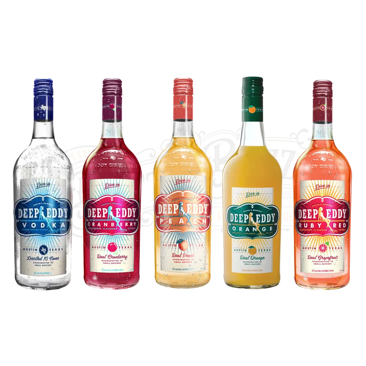 Deep Eddy Texas Straight, Cranberry, Peach, Orange & Ruby Red Grapefruit Vodka Bundle - BottleBuzz