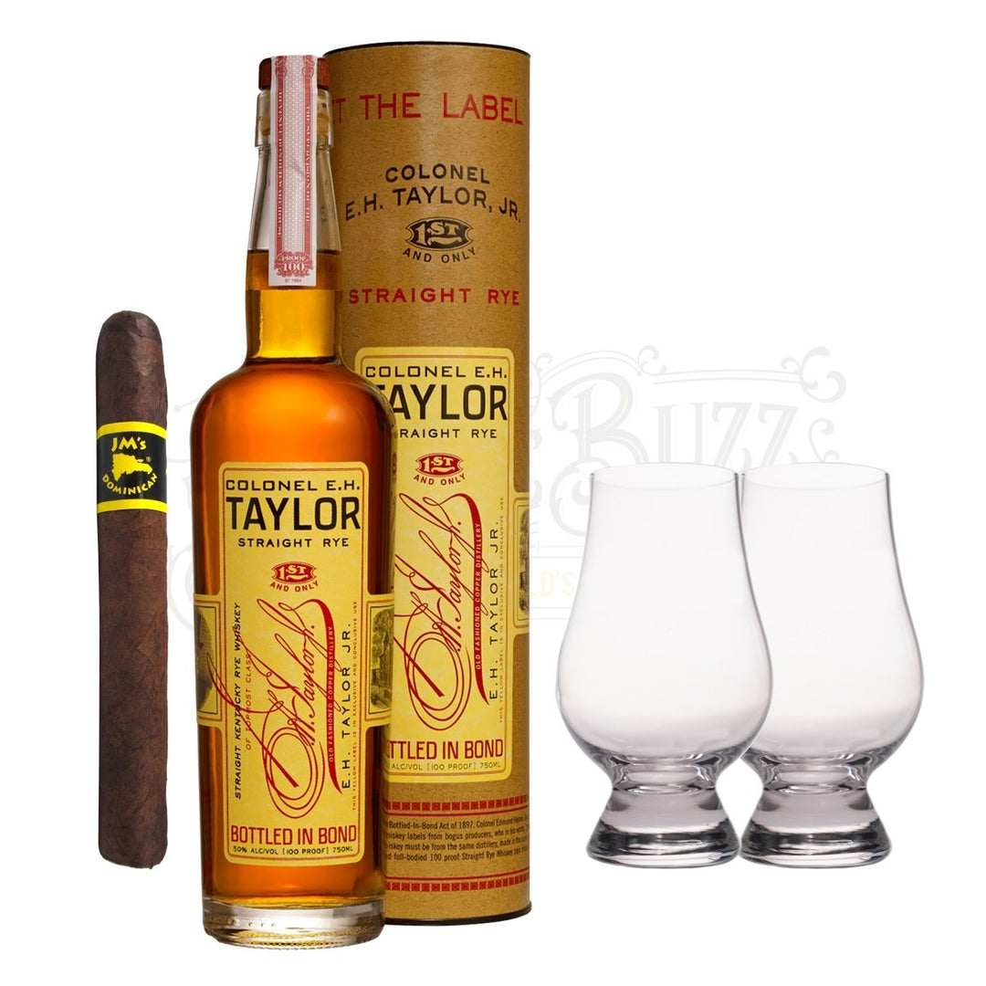 E.H. Taylor Straight Rye Bourbon with Glencairn Set & Cigar Bundle - BottleBuzz